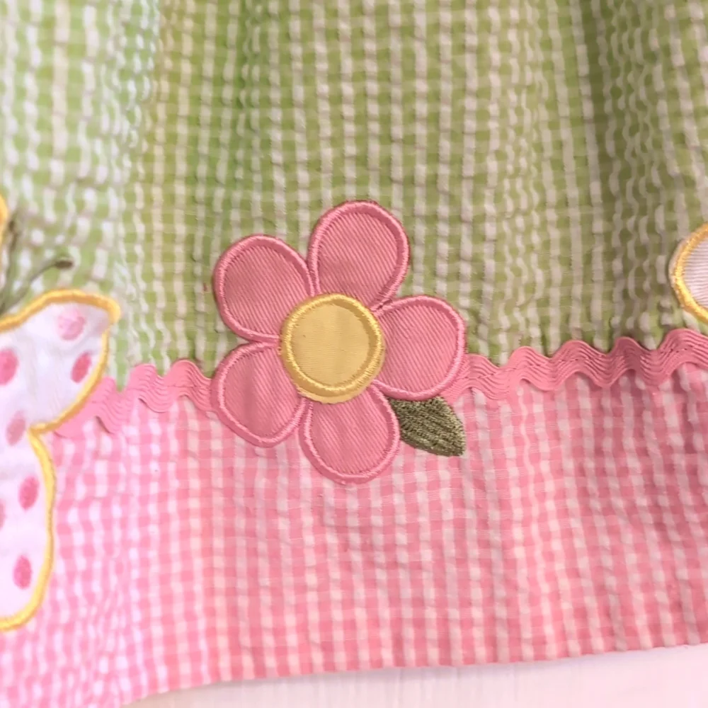 Samara Seersucker Toddler Dress. Flower Butterfly Applique. Size 24 Months